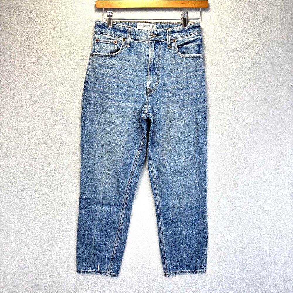 Abercrombie & Fitch Curve Love Mom High Rise Jeans Womens 25 0S Blue Light Wash